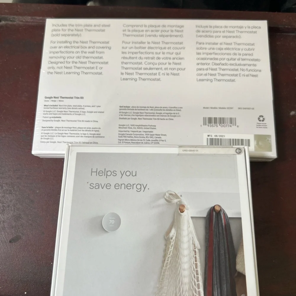 Google nest thermostat with trim package (open box brand new)